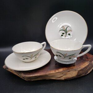 Edwin Knowles Forsythia Cups & Saucers Set of 2 Yellow Floral Vintage - 4 pieces